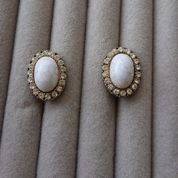 Vintage marble and crystal earrings - Picture 3 of 7